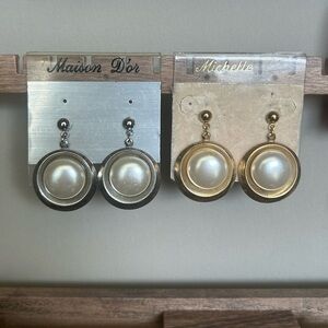 Vintage Silver and Gold Tone Pearl Drop Earrings